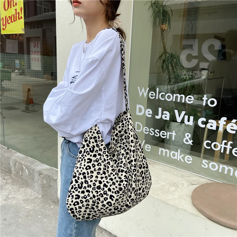 여성용 숄더 백 레오파드 프린트 꽃 세련된 트렌디 캔버스 크로스 백 대용량 휴대용 쇼핑 숄더 백