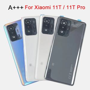 A +++ 11T Pro Xiaomi 11T Pro 후면 배터리 유리 도어 Mi 11t 5G 뒷면 커버 교체 렌즈가있는 후면 하우징 커버