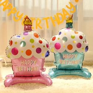 1, 수직 케이크 풍선, 핑크 블루 생일 파티 풍선, 배경 장식, 생일 축하 장식