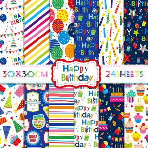 24pcs 30*30cm 생일 축하 스크랩북 공예 종이 Scrapbooking 아트 배경 종이 종이 접기 카드 사진 앨범 장식 만들기