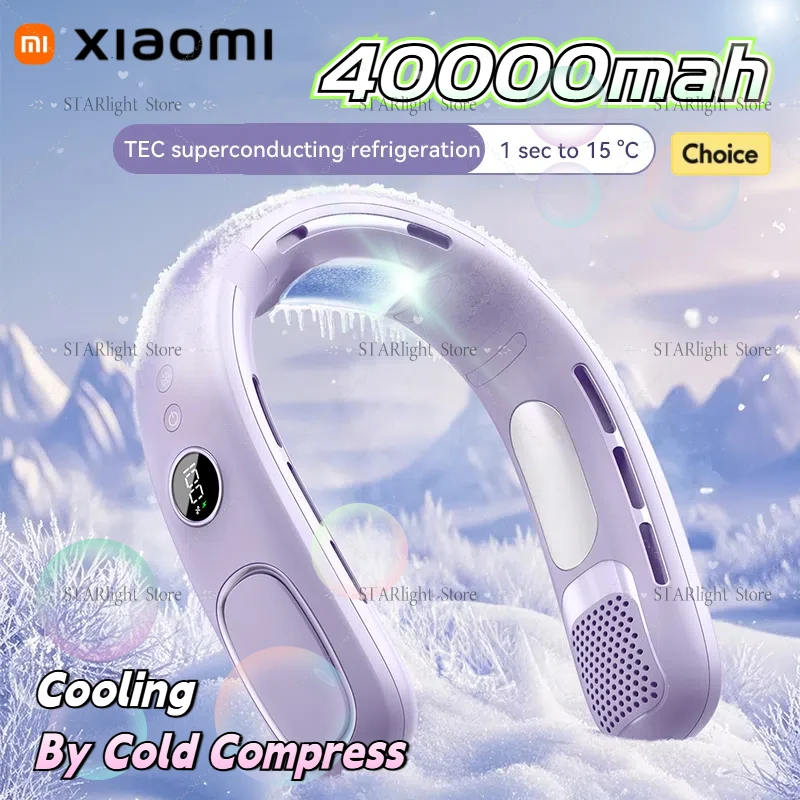 Xiaomi 5단 교수형 목 팬 휴대용 Bladeless 미니 충전식 음소거 LED 디지털 디스플레이 전기 40000mAh 팬 공기 냉각기
