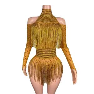새 모델 매력적인 골드 다이아몬드 생일 파티 무대 드레스 여성 술 Onesie 나이트 클럽 가수 댄스 팀 성능 복장