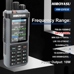 HIROYASU HW-UV938 CB SSB HF SW MW LW AM FM RX 10와트 에어 밴드 멀티 밴드 스크램블러 크로스 밴드 리피터 NoAA DTMF 워키토키