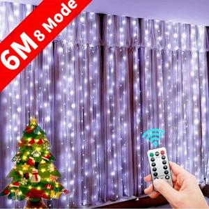 LED 문자열 조명 크리스마스 장식 원격 제어 USB 웨딩 갈 랜드 커튼 3M 램프 휴일 침실 전구 야외 요정