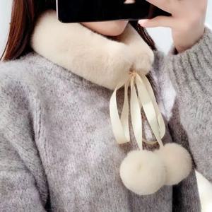 베이지 겨울 패션 한국 양모 공 레이디 가짜 여우 모피 견면 벨벳 스카프 잔디 칼라 모피 스카프 목 따뜻한 여성을위한 선물 Bufanda