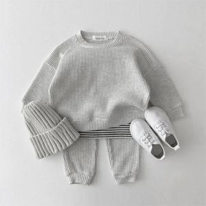 한국어 아기 의류 세트 와플 코튼 키즈 소년 소녀 의류 봄 가을 느슨한 Tracksuit 풀오버 탑 + 바지 2PCS 세트