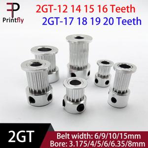 Printfly 2GT 12 14 15 16 17 18 19 20Teeth GT2 타이밍 풀리 2M Bore3.175/4/5/6/6.35/8mm 벨트 폭 6/9/10/15mm 2GT 풀리 벨트