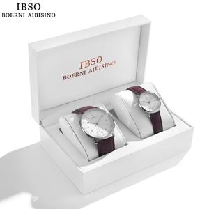 IBSO-새로운 2022 여성 커플 시계 세트, 빛나는 석영 시계 3ATM 방수 정품 가죽 스트랩 연인을 위한 최고의 품질 선물