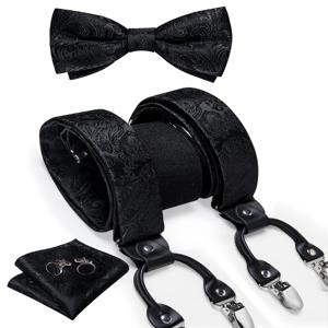 남성용 블랙 조절 가능한 멜빵 Pre-tied Bowtie 실크 포켓 Sqaure 커프스 단추 패션 6 정신 클립 Jacquard Paisley Strapes