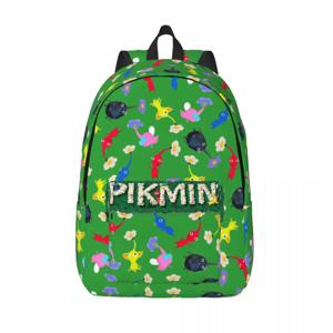 포켓이 있는 Pikmin 로고 배낭, 초등 고등학생 책가방, 십대 데이팩