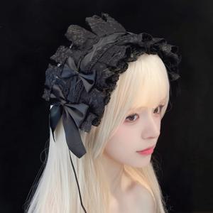 일본 레이스 활 리본 로리타 머리 장식, 머리에 귀 머리띠, 로리타 메이드 애니메이션 코스프레 헤어 액세서리, 2024