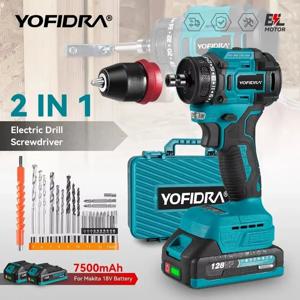 YOFIDRA 2 in 1 브러시리스 전기 스크루드라이버 해머 무선 드릴 임팩트 다기능 전동 공구 (마키타 18V 배터리 핀용)