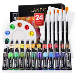 12ml 아크릴 안료 12 색 12ml 작은 발 팔레트 + 6 페인트 브러시 손으로 그린 ​​DIY 페인트 방수 상자 세트 포함