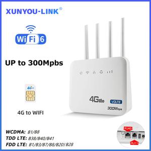 XUNYOU-LINK 4G LTE WiFi 라우터 WiFi6 모뎀 VOLTE 무선 라우터 고속 300Mbps SIM 카드 슬롯 지원 32개 사용자 단말기