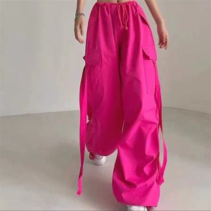 레드 카고 바지 여성 캐주얼 조깅 높은 허리 느슨한 여성 힙합 바지 한국 펑크 바지 재미 있은 카프리 포켓 바지 Femme