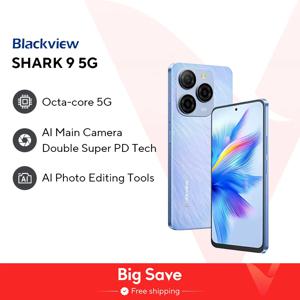 【세계 최초 공개】Blackview SHARK 9 5G 스마트폰 6.67'' HD+ IPS 90Hz 디스플레이 NFC 50MP AI 메인 카메라 GPS 안드로이드 14 모바일 폰
