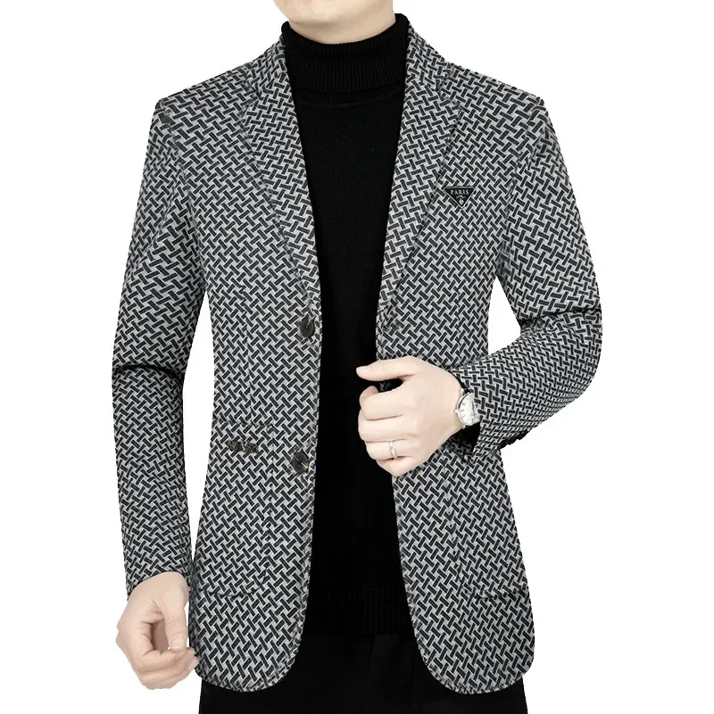 남성용 비즈니스 캐주얼 블레이저 재킷, 남성용 체크 무늬 정장 코트, 하이 퀄리티 남성 용수철 슬림 블레이저 재킷 코트, 사이즈 4XL