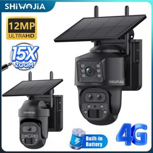 SHIWOJIA 15X 줌 태양광 카메라 4G 12MP 3개 렌즈 360 °   5W 태양광 패널 보안 야외 PTZ IP 카메라 7800mAh 배터리 UBOX 보기