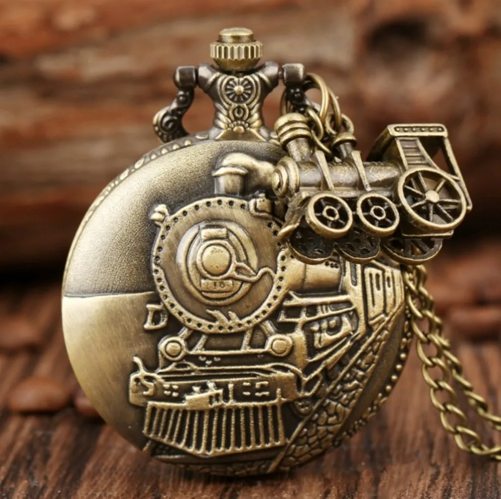 남성 남성과 어린이를위한 목걸이 체인 펜던트 기념품 선물 시계와 빈티지 클래식 Steampunk 기차 석영 주머니 시계