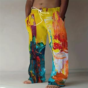 2025 봄과 여름 새로운 낙서 Drawstring 긴 남성 운동복 3D 인쇄 비치 바지 남성 및 지상 캐주얼 바지