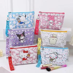 Kawaii 만화 PU Kuromi HelloKitty 메이크업 가방 귀여운 MyMelody Cinnamoroll 대용량 핸드백 립스틱 보관 가방 소녀 선물