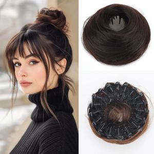 지저분한 머리 롤빵 확장의 합성 클립 여성용 미니 도넛 Updo 헤어 피스 소녀 새의 둥지 모양의 개폐식 Chignons