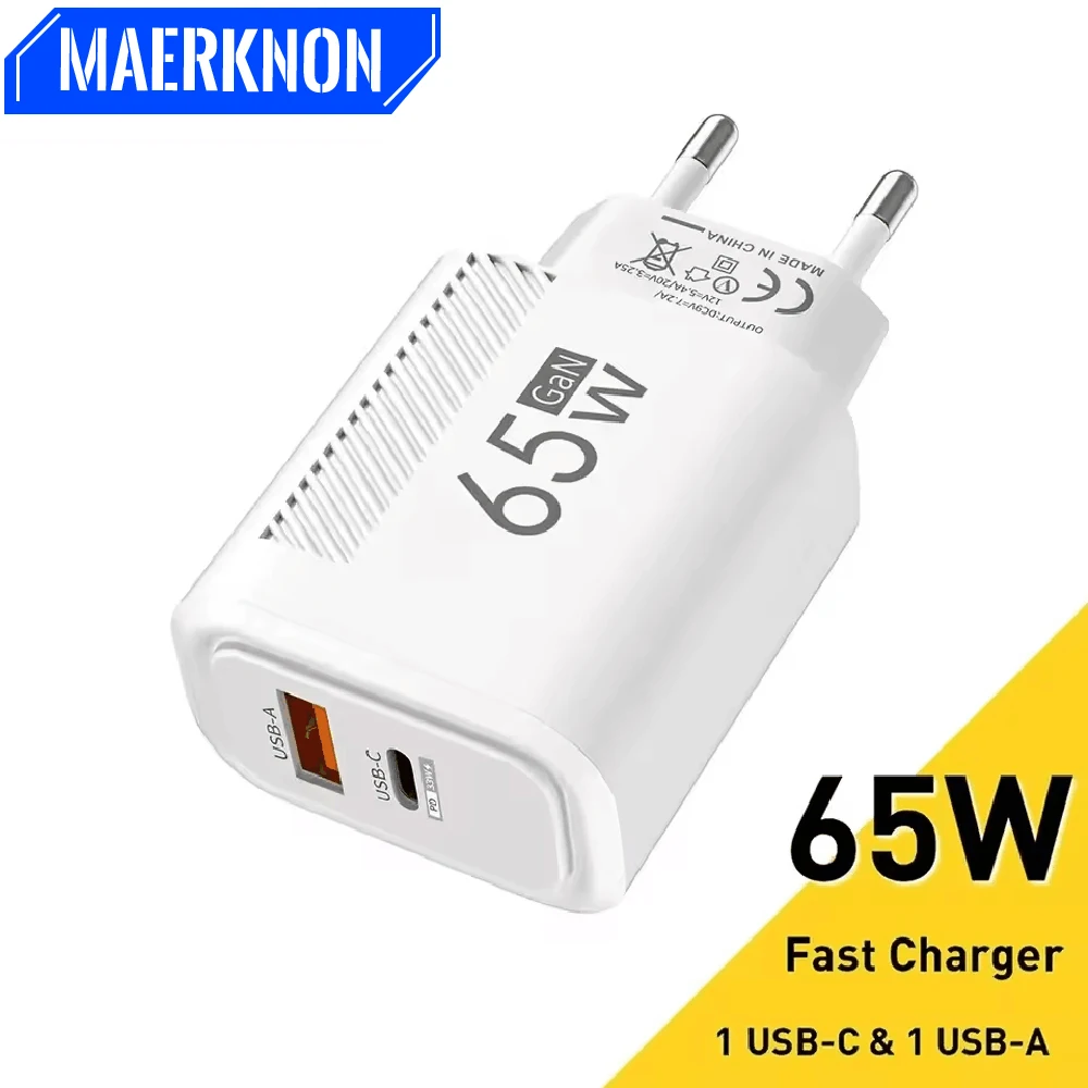 65W GaN USB C 충전기 빠른 충전 EU/US 플러그 전화 충전기 어댑터 iPhone 용 Samsung Xiaomi 빠른 충전 유형 C 벽 충전기
