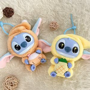 카와이 액세서리 스티치 플러시 장난감 릴로 & 스티치 키 체인 열쇠 고리 인형 잠자리 시리즈 배낭 펜던트 소녀 전에 뭔가 먹어