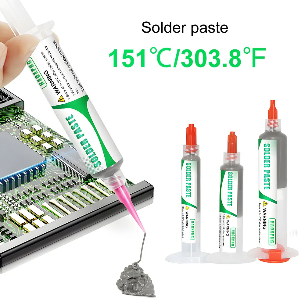 솔더 페이스트 무연 저온 151 ℃ /303.8 ℉   납땜용 플럭스 Led Sn64.7bi35ag0.3 Smd 수리 무세척 주석 페이스트