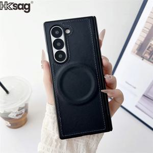 삼성 갤럭시 Z 폴드 7 6 5 4 3 케이스 비건 레더 맥세이프 마그네틱 케이스 갤럭시 Z 폴드7 폴드6 무선 충전 커버