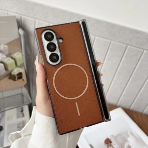 삼성 갤럭시 Z 폴드 7 6 5 4 가죽 마그네틱 케이스 MagSafe 무선 충전 충격 방지 보호 커버 Z 폴드7용