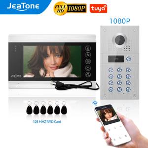 Jeatone 와이파이 비디오 인터콤, 960 1080P 카메라, 7 인치 터치 스크린 스마트 비디오 초인종 앱, 스와이프 카드, 투야 비디오 도어 잠금 해제