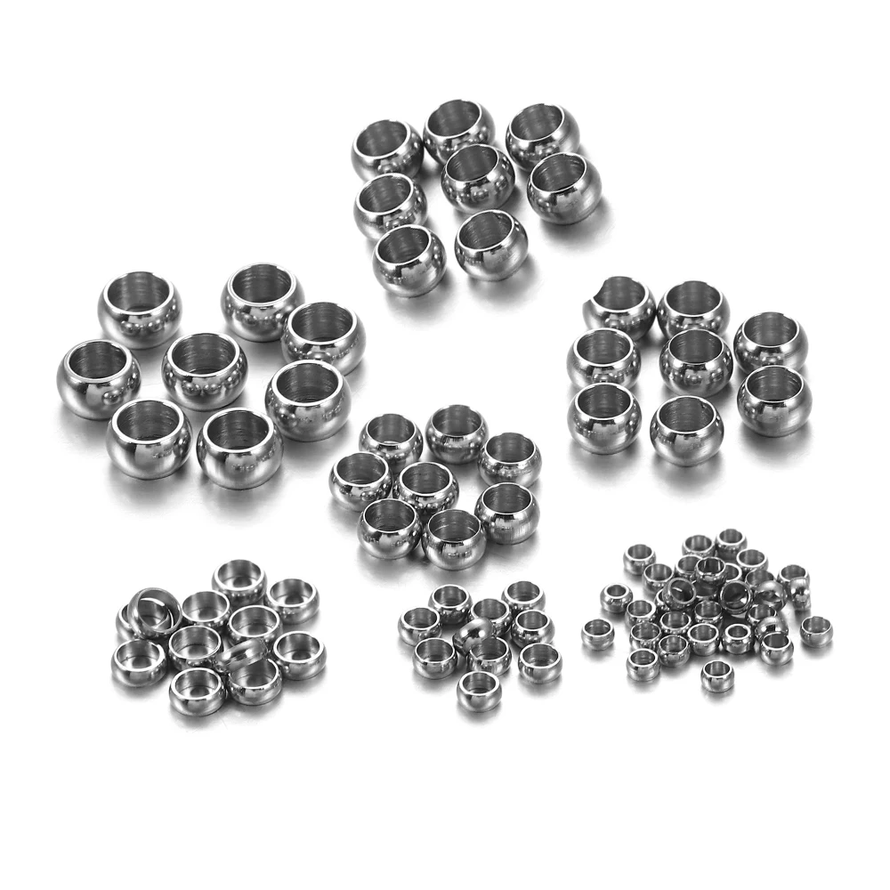100/120pcs 1.5 2.5 4mm 스토퍼 스페이서 비즈 스테인레스 스틸 큰 구멍 볼 크림프 엔드 비즈 Diy 쥬얼리 액세서리 만들기