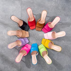 크리스탈 퀸 여름 여성 샌들, 스퀘어 토, 숙녀 노새, 섹시한 얇은 하이힐, 슬리퍼, 여성 패션 신발