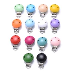 10Pcs 14 색 나무 아기 젖꼭지 홀더 클립 DIY 젖꼭지 클립 체인 Teether 액세서리에 대 한 30mm 라운드 더미 젖꼭지 Clasps
