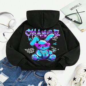 트렌디 한 토끼 만화 프린트 스웨트 여성 패션 모든 경기 스트리트 Hoody Crewneck 캐주얼 후드 풀오버 Oversize Clothing