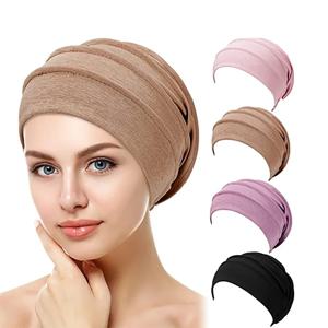 여성 코튼 슬라우치 비니 케모 캡 솔리드 컬러 보닛 내부 Hijabs 모자 이슬람 머리 랩 Femme 랩 헤드 탄성 터번 모자
