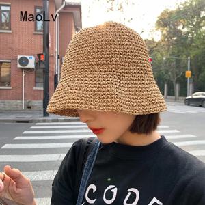 해변 한국 밀짚 모자 여름 여성 바이저 양동이 모자 어부 모자 손으로 짜기 파나마 소녀 낚시 Chapeau 태양 모자 도구
