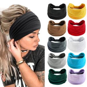 새로운 Boho 솔리드 컬러 와이드 머리띠 빈티지 매듭 탄성 터번 Headwrap 여성을위한 여자 코튼 소프트 두건 헤어 액세서리