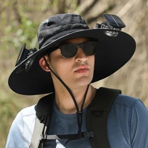 2025년형 챙 넓은 태양광 선풍기 모자, 듀얼 전원(태양광 USB)으로 조절 가능한 야외 해변용 햇빛 차단 ‌ 남성 여성을 위한 하이킹 낚시 모자