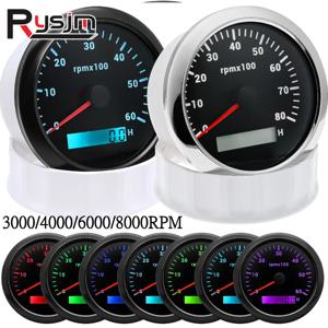 LCD 시간계가있는 HD 85mm 타코미터 7 색 백라이트 타코 게이지 3000 4000 6000 7000 8000 RPM 해양 보트 자동차 12V/24V