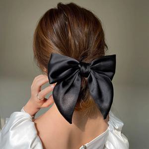 우아한 활 리본 헤어 밴드 여성 헤어 타이 여자 솔리드 새틴 Bowknot Scrunchies 포니 테일 대형 고무 밴드 헤어 액세서리