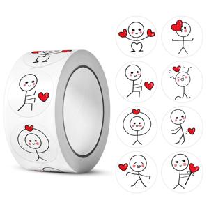 500pcs 20mm 만화 보상 스티커 롤 사랑 접착 라벨 Stickman 스티커 발렌타인 결혼 선물 장식 봉투 씰링