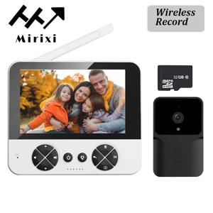 Mirixi 무선 카메라 포함 IPS 비디오 초인종, 문짝 전화 홈 인터콤 통화 레코드, SD 카드, 나이트 비전, 양방향 대화 IR, 4.3 인치