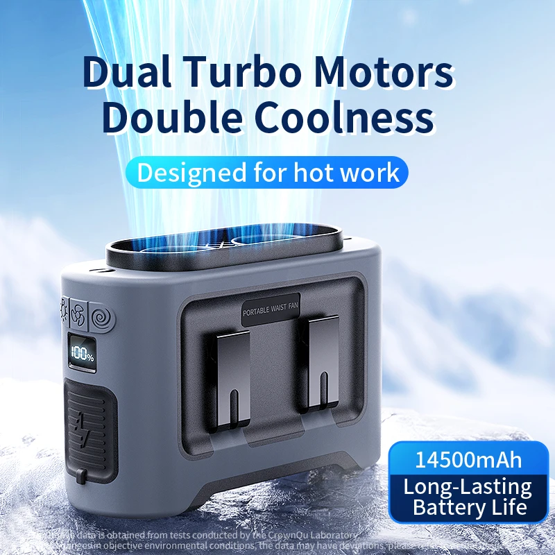 Socoolfan 14500mAh 야외 팬 휴대용 허리 교수형 목 여행 스포츠 택배 야외 작업을위한 강력한 듀얼 공기 통풍구 팬