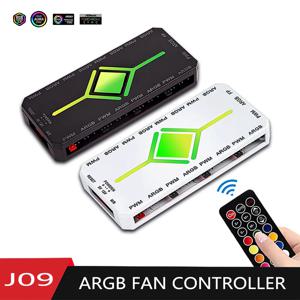 ARGB 팬 허브 PWM 9포트 3-in-1 PWM 마그네틱 허브 (리모컨 PWM 및 ARGB 허브 분배기 포함) PC 케이스 팬 컨트롤러 argb
