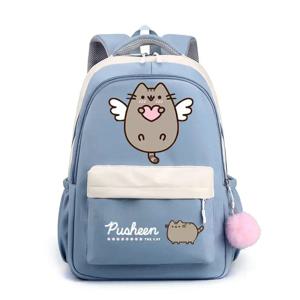 뚱뚱한 고양이 배낭 Pusheen Printe 여성 남성 나일론 간단한 대용량 솔리드 컬러 Schoolbag 삽입 버클 노트북 배낭