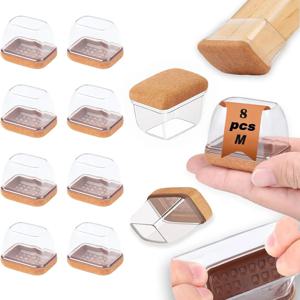 8PCS 실리콘 의자 다리 바닥 캡 보호기 직사각형 펠트 발 엔드 캡 커버 너비 22-32mm 의자 테이블 소음 없음