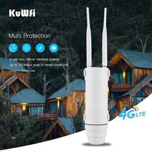 KuWFi 야외 와이파이 라우터, 300Mbps 방수, 4G SIM 카드 라우터, 넓은 범위의 무선 인터넷 핫스팟, 와이파이 지지대, 64 사용자