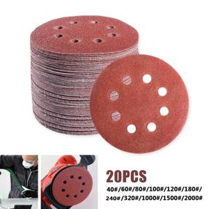 20개 5인치 125mm 원형 사포 8홀 샌딩 디스크 후크 및 루프 그릿 40-2000
